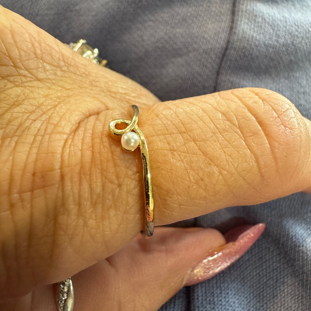 Delicate Gold Pearl Accent Ring - Women Jewelry
